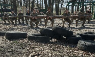 Ukrainian soldiers are seen at their base in Donetsk