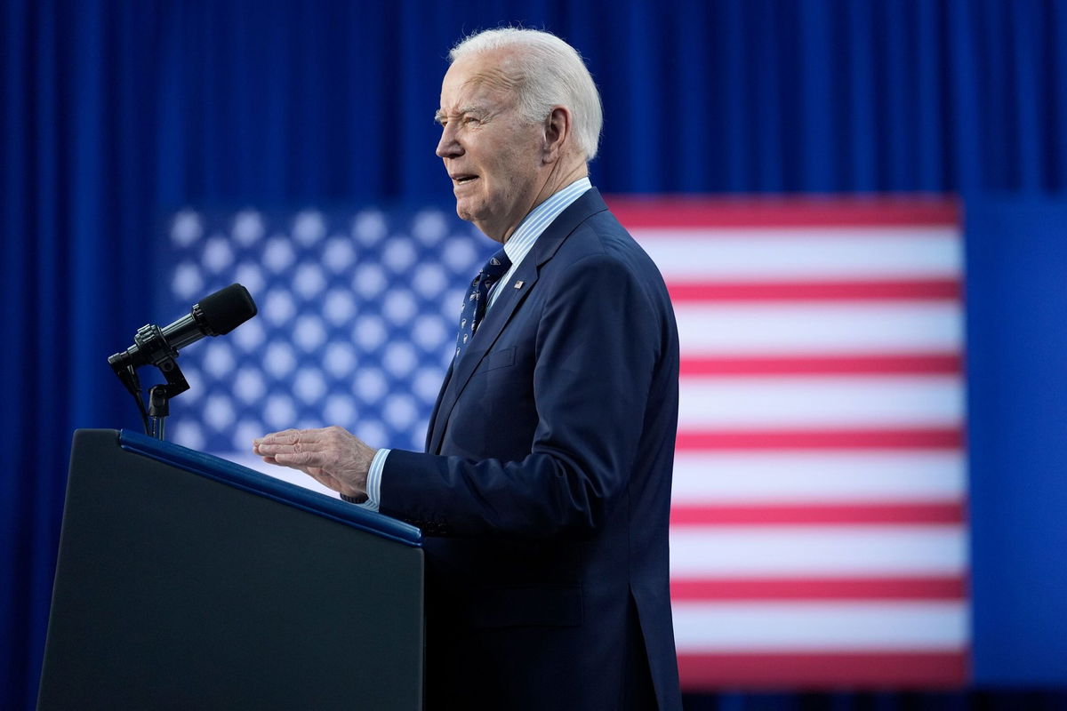 <i>Evan Vucci/AP via CNN Newsource</i><br/>President Joe Biden delivers remarks on student loan debt at Madison College on April 8 in Madison