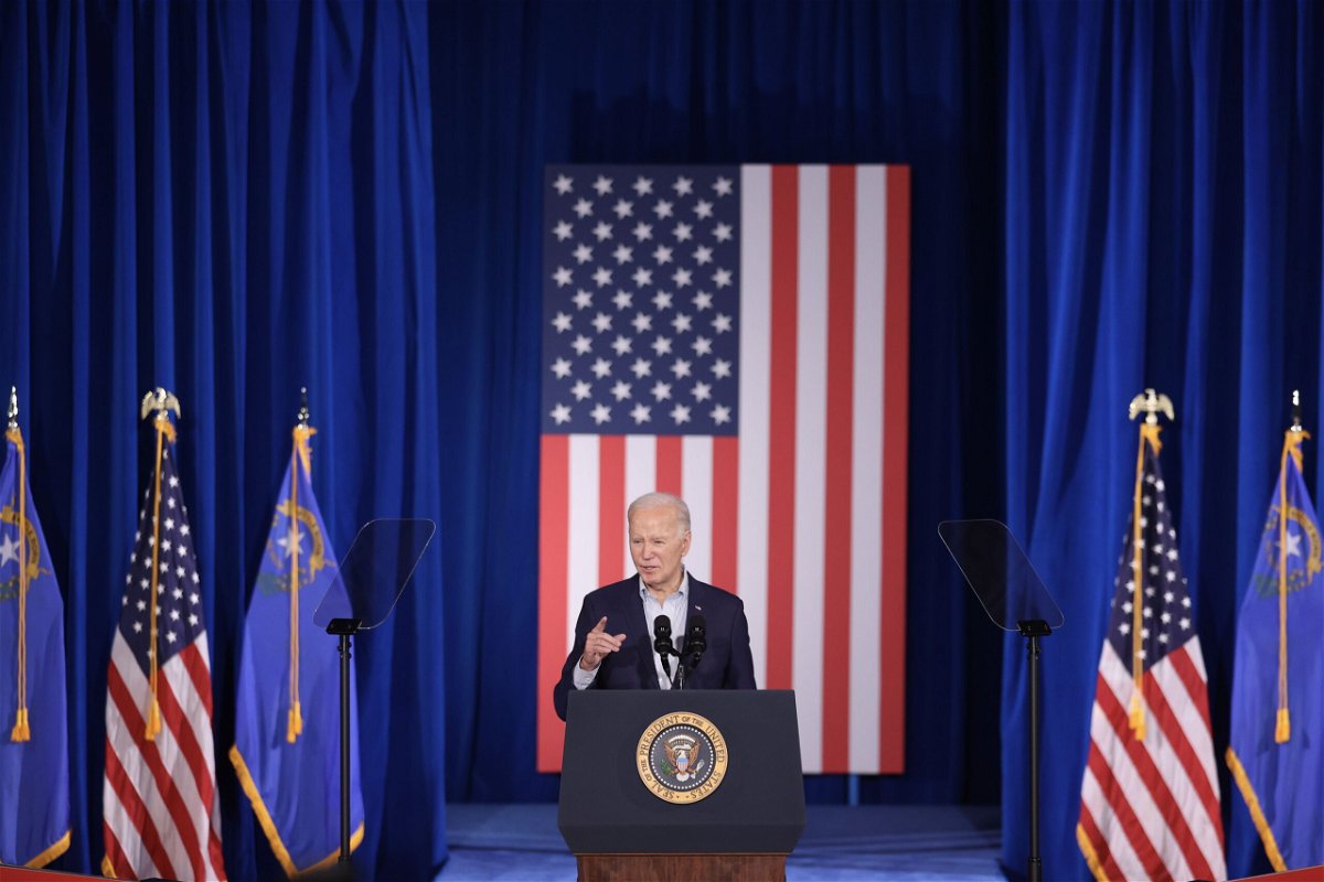 <i>Ian Maule/Getty Images via CNN Newsource</i><br/>President Joe Biden is seen here in Las Vegas on March 19. White House advisers are looking to one economic indicator in particular for signs that the economy is heading in the right direction.