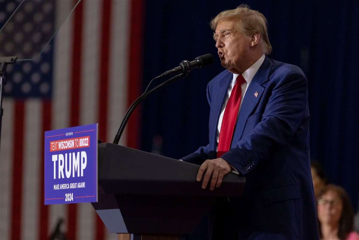 <i>Mike Roemer/AP via CNN Newsource</i><br/>Trump’s extreme rhetoric is a mainstay of his 2024 campaign; he is pictured here speaking at a rally in Green Bay
