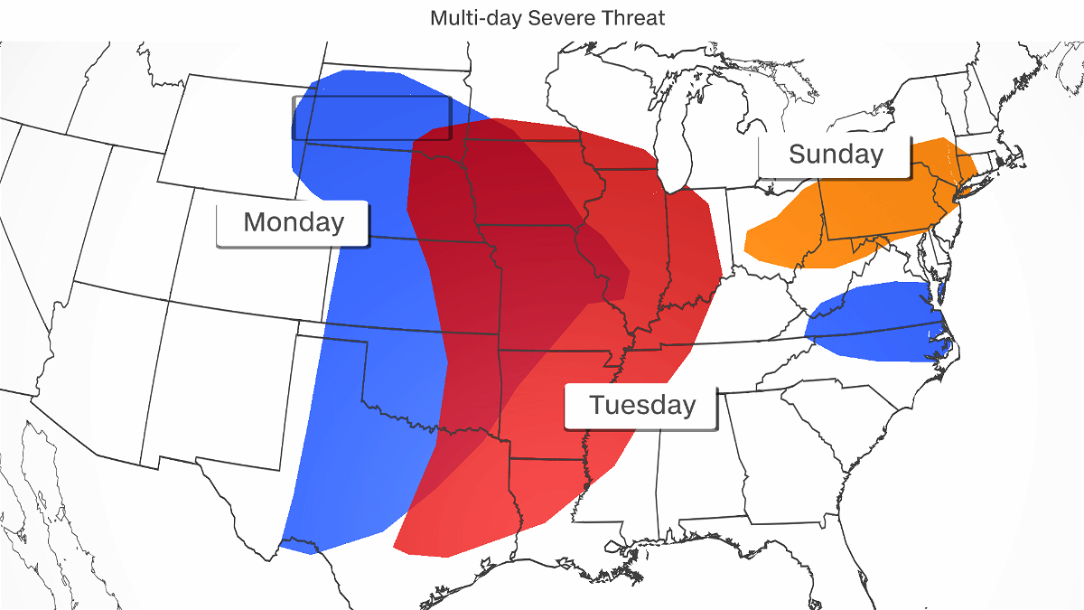 Two separate systems will bring severe storms to the US over the next few days