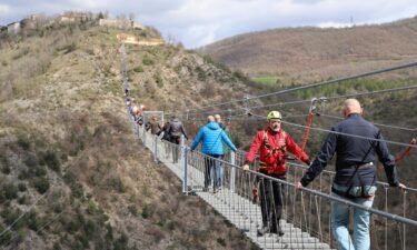 The Sellano suspension bridge hangs 574 feet above the void.
