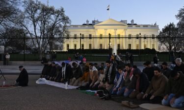 Muslims hold a demonstration to demand a ceasefire for Gaza in front of the White House on the first day of Ramadan on March 11.