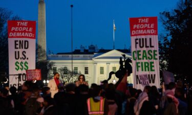 Demonstrators gather during a pro-Palestinian protest near the White House on March 7