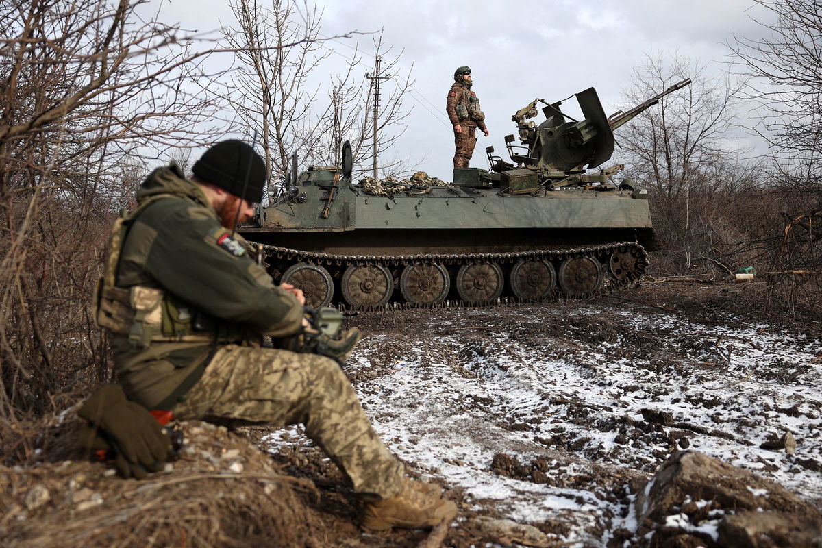 <i>Anatolii Stepanov/AFP/Getty Images via CNN Newsource</i><br/>Ukrainian anti-aircraft gunners of the 93rd Separate Mechanized Brigade Kholodny Yar monitor the sky from their positions in the direction of Bakhmut in the Donetsk region