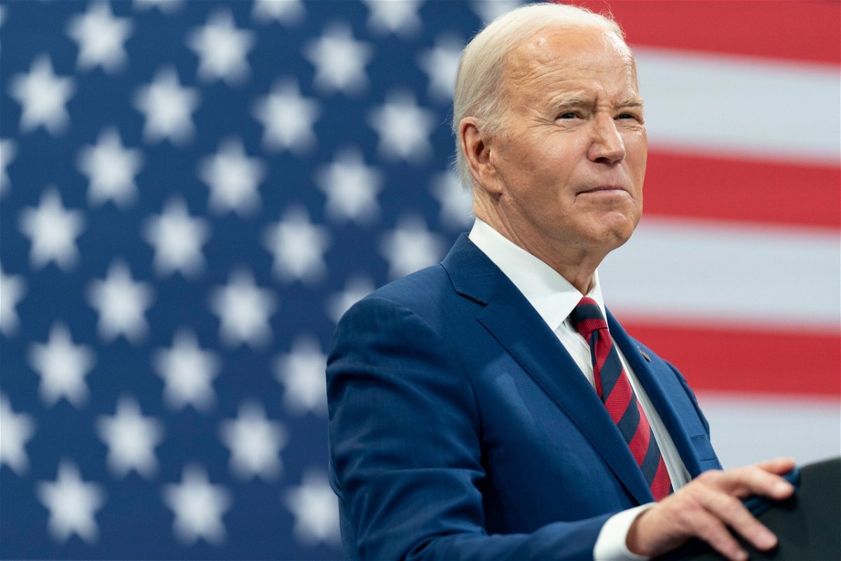 <i>Stephanie Scarbrough/AP via CNN Newsource</i><br/>President Joe Biden delivers remarks during a campaign event with Vice President Kamala Harris in Raleigh