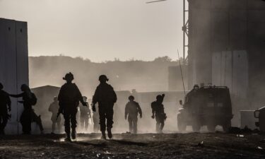 Israeli soldiers are deployed at the Erez border with heavy weapons and military vehicles on February 29. Israel’s security cabinet has approved the reopening of Erez crossing between Israel and northern Gaza for the first time since the October 7 Hamas attacks.