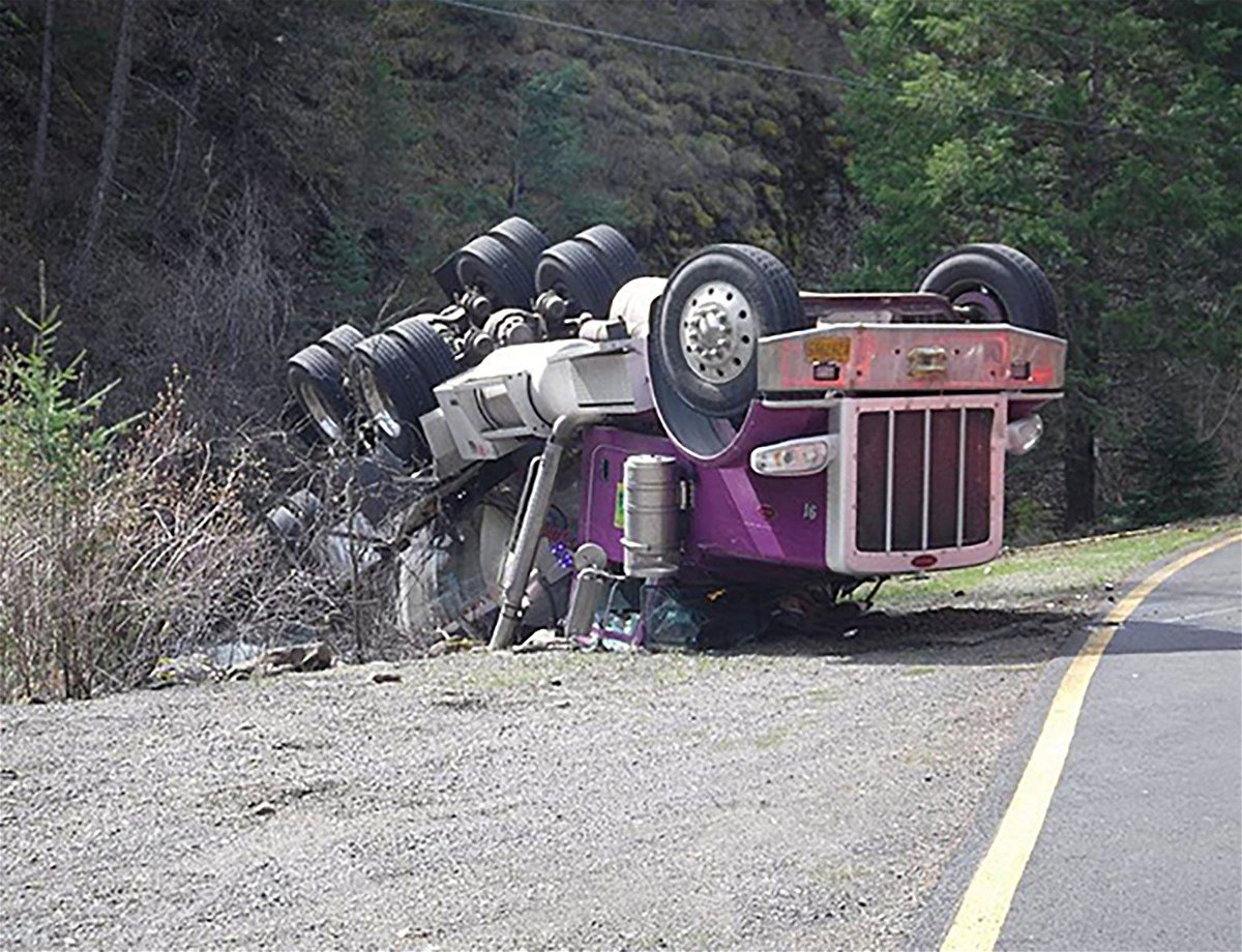 <i>Oregon Department of Fish and Wildlife via CNN Newsource</i><br/>A tanker truck carrying fish was involved in an accident in northeast Oregon on March 29.