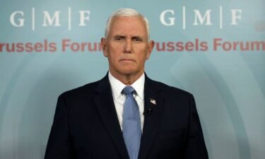 Former Vice President Mike Pence takes part in an interview with CNN from Brussels