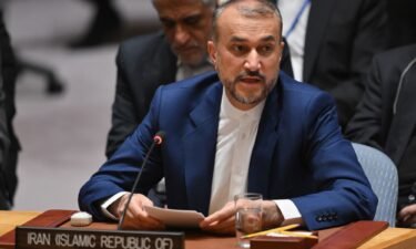 Iran's Foreign Minister Hossein Amir-Abdollahian speaks in New York City during a UN Security Council meeting on the situation in the Middle East on April 18