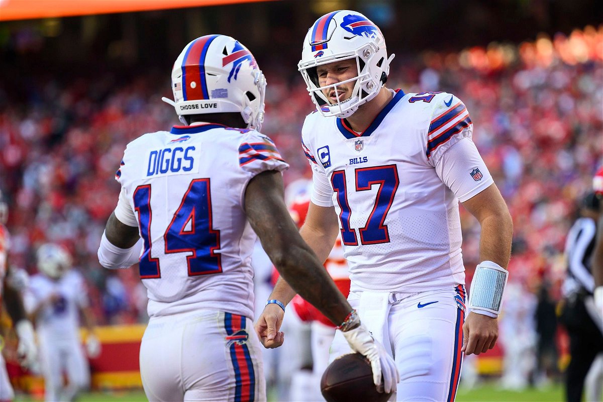 <i>Reed Hoffmann/AP via CNN Newsource</i><br/>Buffalo Bills quarterback Josh Allen (right) and Stefon Diggs (left) built up a productive relationship on the field during their time together with the team.