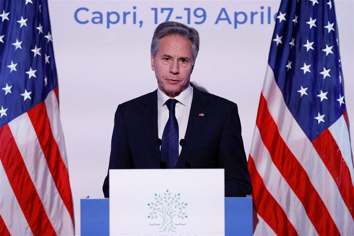 <i>Remo Casilli/Reuters via CNN Newsource</i><br/>U.S. Secretary of State Antony Blinken holds a press conference at the end of the G7 foreign ministers meeting on Capri island