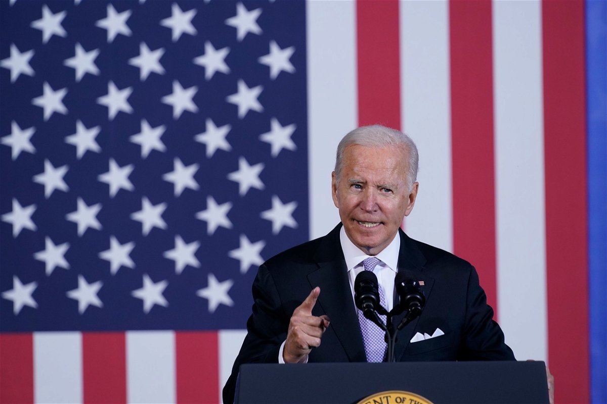 <i>Susan Walsh/AP via CNN Newsource</i><br/>President Joe Biden speaks about his infrastructure plan and his domestic agenda during a visit to the Electric City Trolley Museum in Scranton