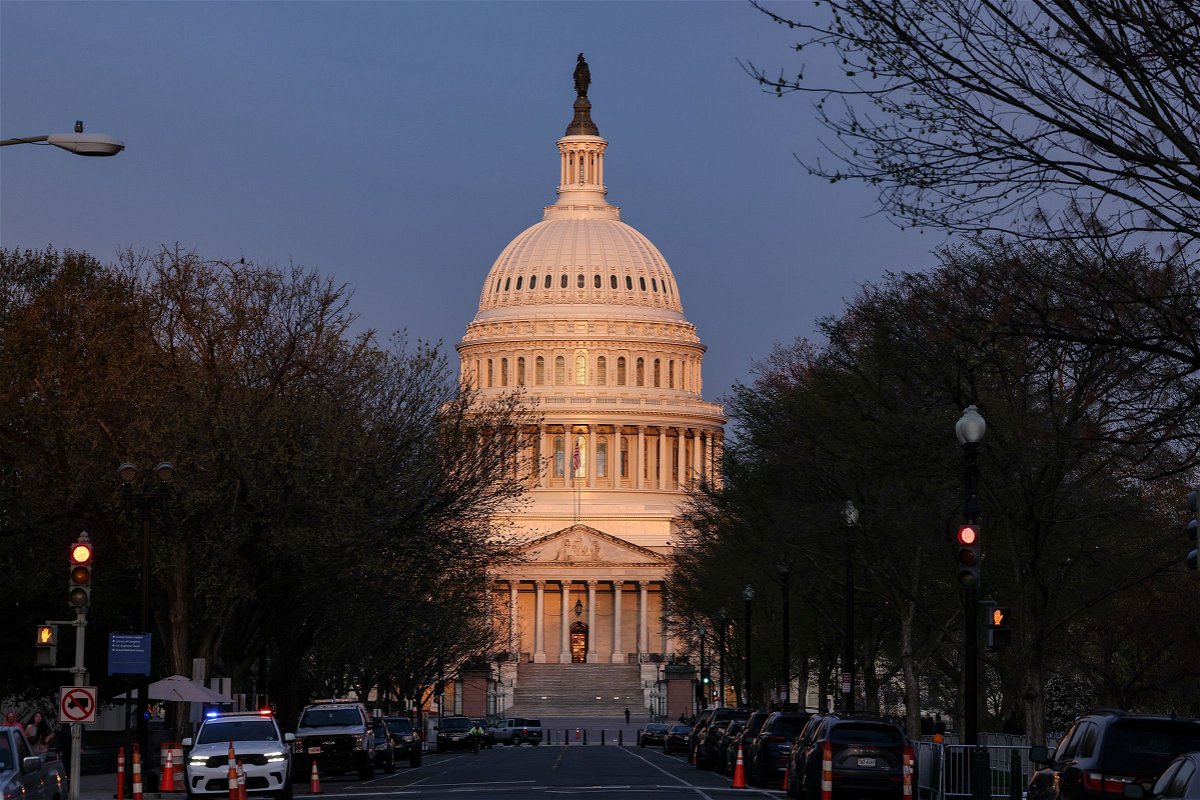 <i>Jemal Countess/Getty Images via CNN Newsource</i><br/>A view of the US Capitol on March 26 in Washington