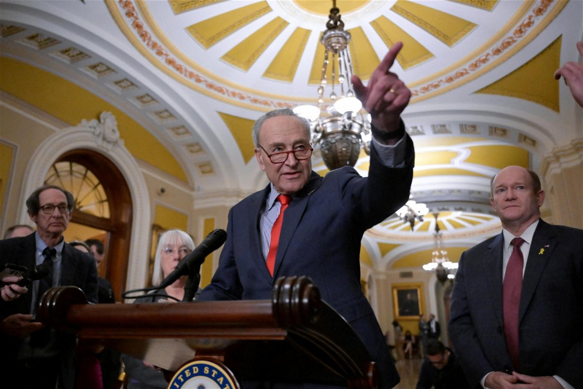 <i>Craig Hudson/REUTERS/REUTERS via CNN Newsource</i><br/>Senate Majority Leader Chuck Schumer speaks at the US Capitol earlier this year.