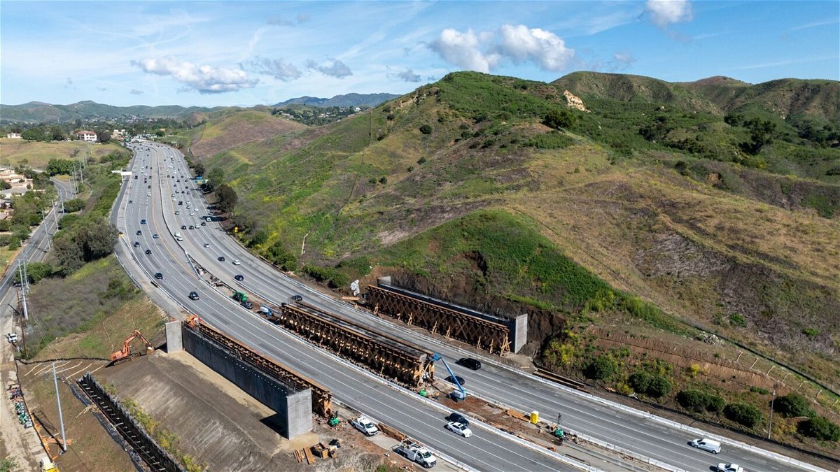 <i>Brian van der Brug/Los Angeles Times/Getty Images via CNN Newsource</i><br/>Construction has begun on a wildlife crossing that will allow animals to pass safely from the Santa Monica Mountains into the Simi Hills of the Santa Susana mountain range.
