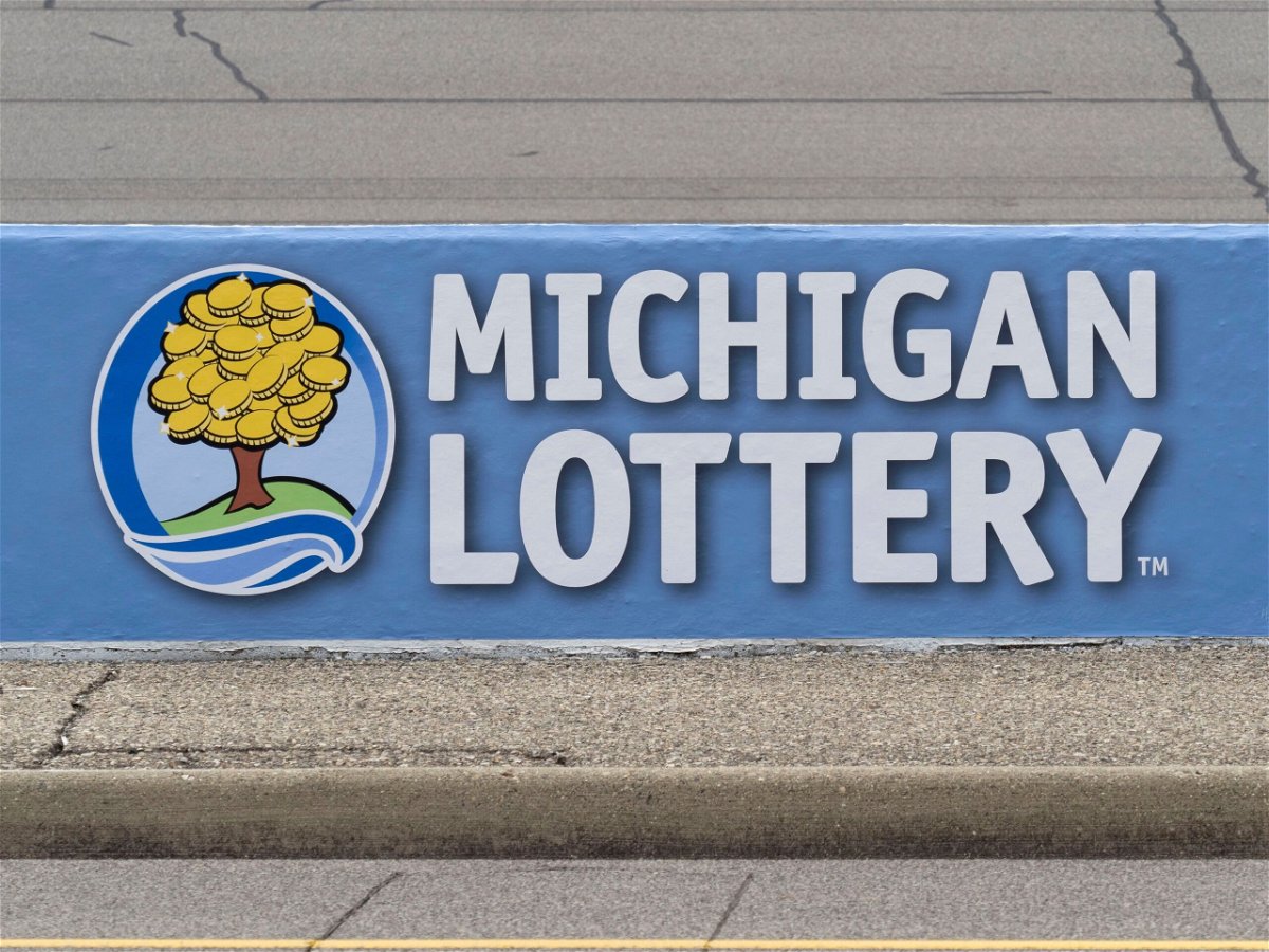 <i>Joseph Weiser/Icon Sportswire/AP/File via CNN Newsource</i><br/>The Michigan Lottery logo is seen at the Michigan International Speedway in August 2023.