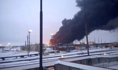 Smoke billows after Ukraine's SBU drone strikes a refinery