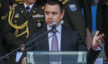 President of Ecuador Daniel Noboa speaks at the Police School in Quito