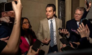 Rep. Matt Gaetz speaks to reporters at the Capitol on April 18.