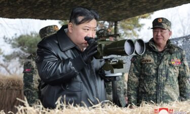 North Korean leader Kim Jong Un inspects an artillery firing drill of the Korean People's Army on March 7.