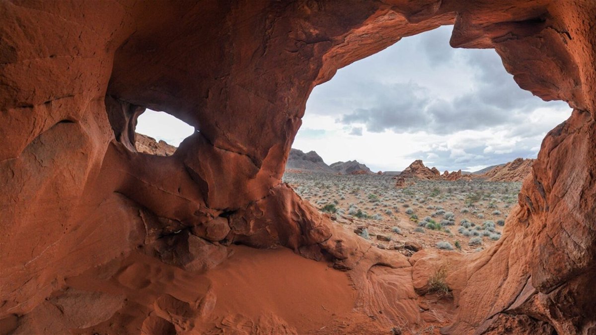 <i>National Park Service via CNN Newsource</i><br/>Sculptural rock formations along the Redstone Dune Trail look out over Lake Mead National Recreation Area.