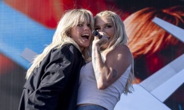 Reneé Rapp and Kesha perform onstage at the 2024 Coachella Valley Music and Arts Festival on Sunday