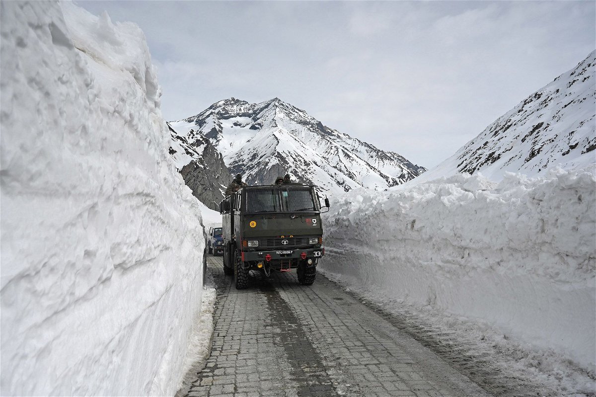 <i>Waseem Andrabi/Hindustan Times/Getty Images via CNN Newsource</i><br/>An Indian Army vehicle passes through the Zoji La mountain pass along a highway connecting Jammu and Kashmir to Ladakh.
