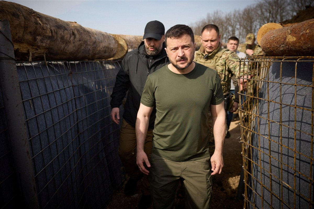 <i>Ukrainian Presidential Press Service/Handout/Reuters via CNN Newsource</i><br/>Ukrainian President Volodymyr Zelensky inspects defenses in Kharkiv region