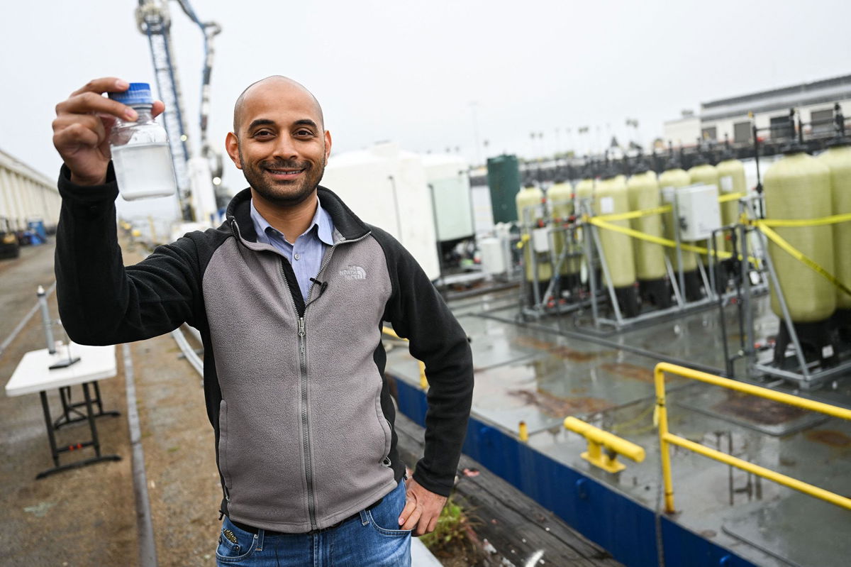 <i>Patrick T. Fallon/AFP/Getty Images via CNN Newsource</i><br/>Gaurav Sant at the carbon removal project site at the Port of Los Angeles in 2023.