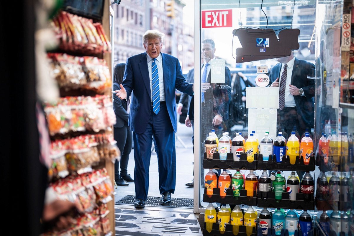 <i>Jabin Botsford/The Washington Post/Getty Images via CNN Newsource</i><br/>Former President Donald Trump visits Sanaa convenient store