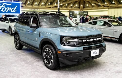 A 2022 Ford Bronco Sport is displayed at the 2022 Maryland Auto Show.