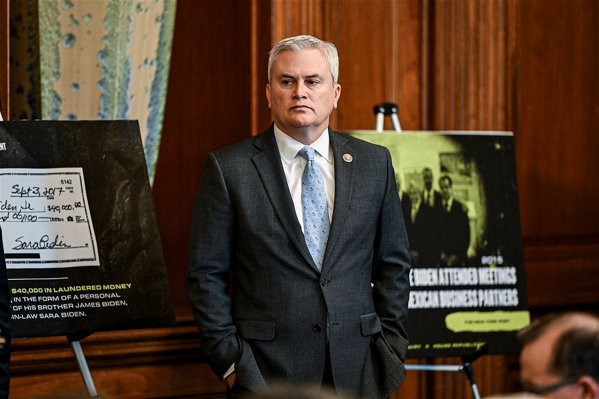 <i>Kenny Holston/The New York Times/Redux via CNN Newsource</i><br/>Rep. James Comer participates in a November 2023 news conference on the impeachment inquiry into President Joe Biden at the Capitol.