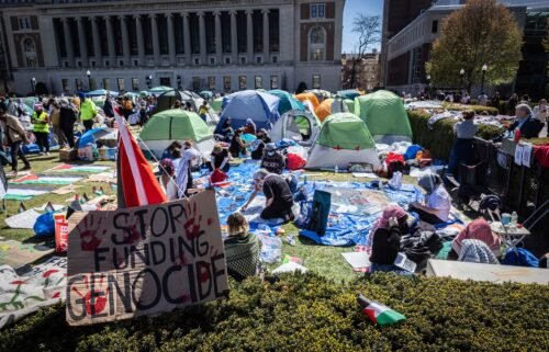A robust encampment of pro-Palestinian protesters has been formed on Columbia University's West Lawn.
