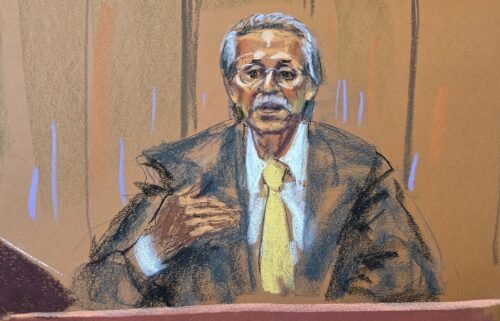 Former National Enquirer publisher David Pecker speaks from the witness stand during former President Donald Trump's criminal trial.
