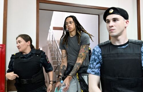 Brittney Griner arrives to a hearing at the Khimki Court