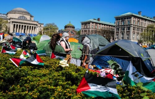 Pro-Palestinian protesters gather on the campus of Columbia University in New York City on April 23. Tensions flared between pro-Palestinian student protesters and school administrators at several US universities on April 22