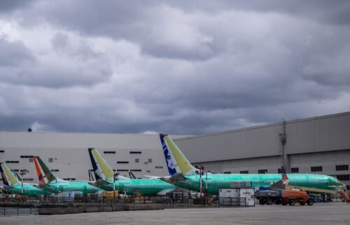 Boeing 737 MAX airplanes are pictured outside a Boeing factory in Renton