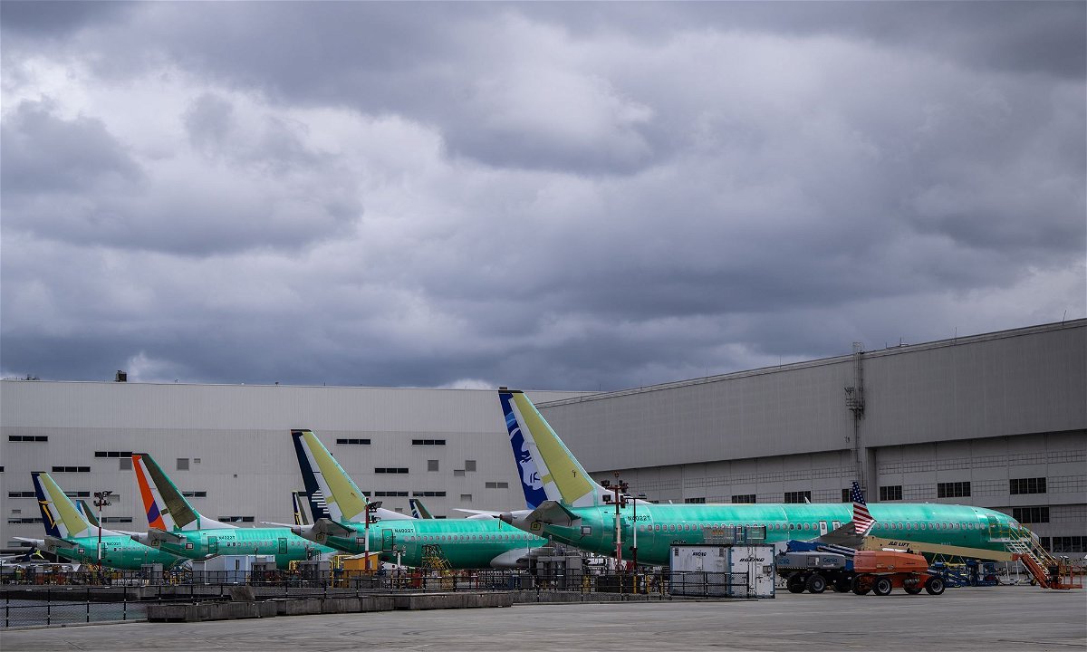 <i>Stephen Brashear/Getty Images North America/Getty Images via CNN Newsource</i><br/>Boeing 737 MAX airplanes are pictured outside a Boeing factory in Renton
