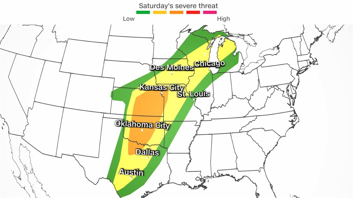 <i>CNN Weather via CNN Newsource</i><br/>Saturday could be the most dangerous day of the four if certain atmospheric conditions align.