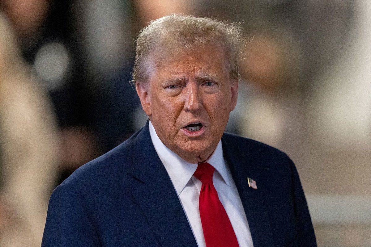<i>Jeenah Moon/Pool/Reuters via CNN Newsource</i><br/>Former President Donald Trump speaks to members of the media at Manhattan Criminal Court in New York on Thursday