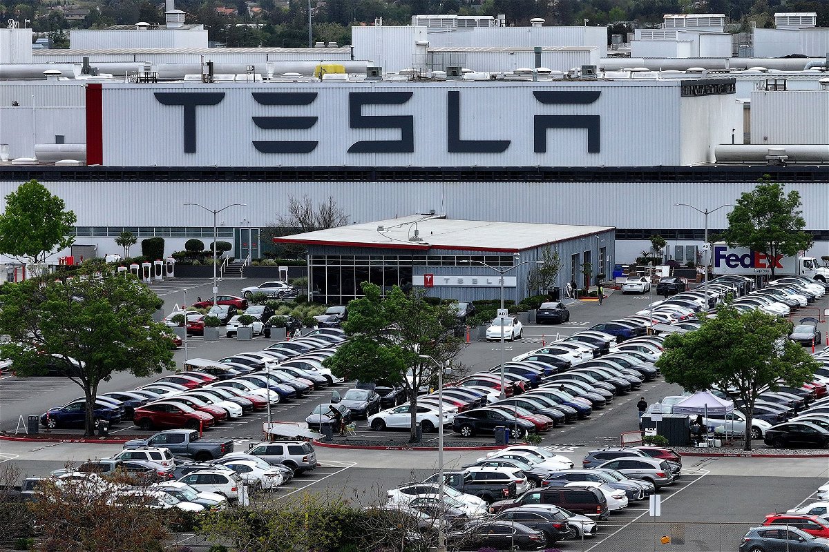 <i>Justin Sullivan/Getty Images via CNN Newsource</i><br/>An aerial view of the Tesla's factory in Fremont