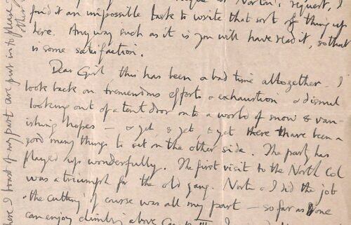 A digitized letter shows part of the final correspondence that Mallory wrote to his wife