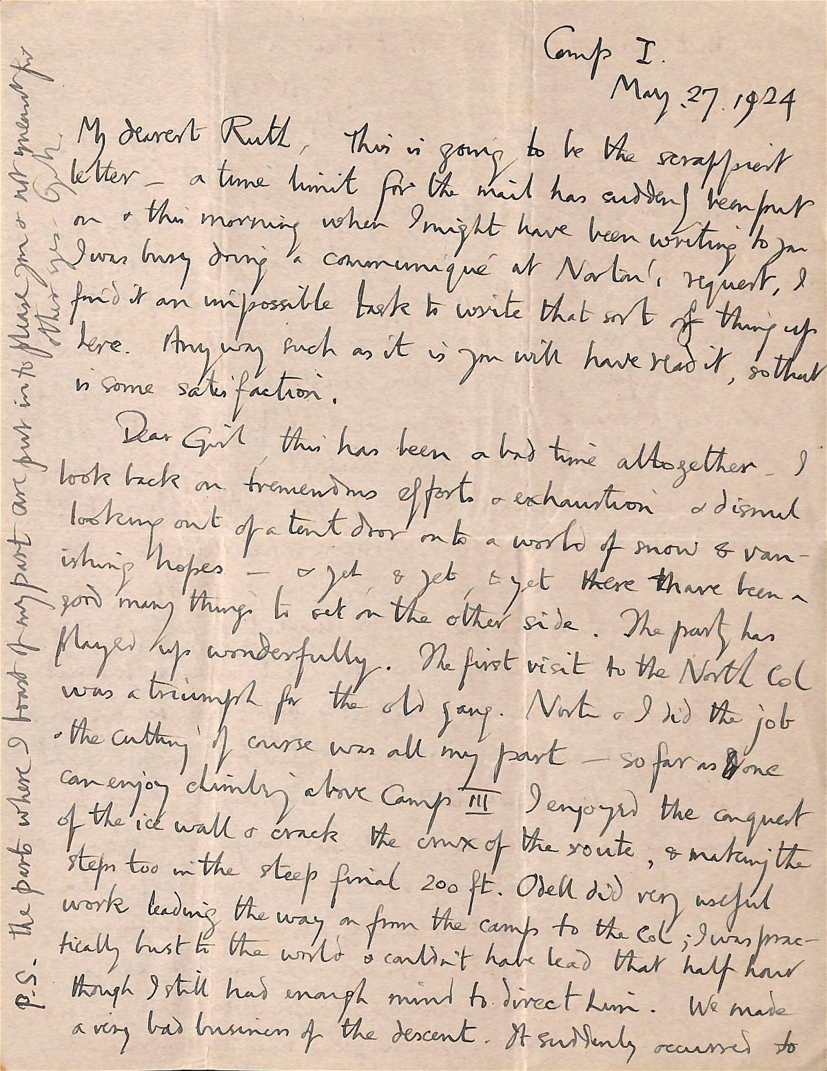 <i>Magdalene College/AP via CNN Newsource</i><br/>A digitized letter shows part of the final correspondence that Mallory wrote to his wife