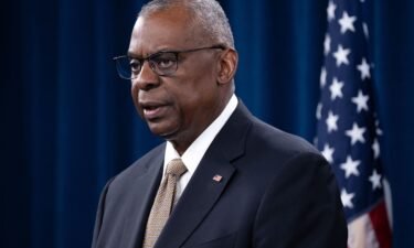 US Defense Minister Lloyd Austin speaks during a press conference after concluding the Ukraine Defense Contact Group at the Pentagon in Washington