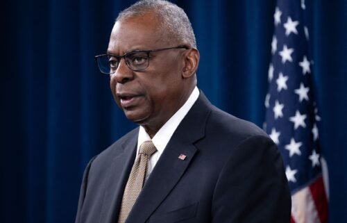 US Defense Minister Lloyd Austin speaks during a press conference after concluding the Ukraine Defense Contact Group at the Pentagon in Washington