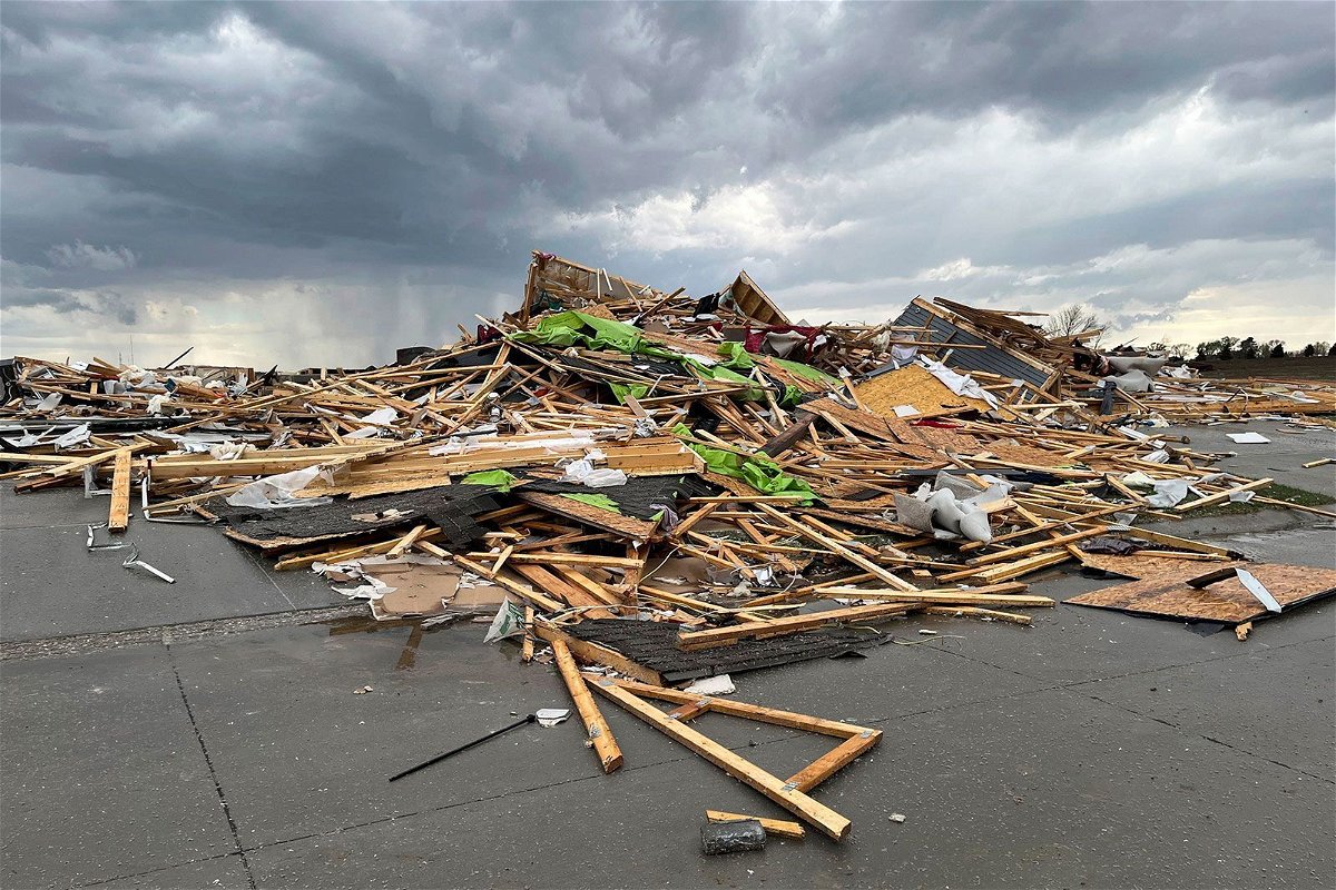 Debris is seen from a destroyed home northwest of Omaha