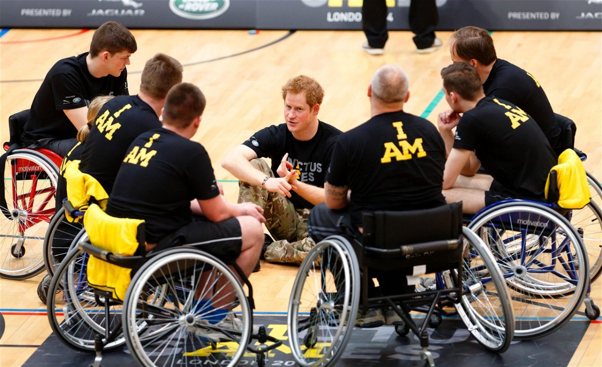 <i>Max Mumby/Indigo/Getty Images via CNN Newsource</i><br/>Prince Harry talks with wheelchair basketball players during the launch of the Invictus Games at the Copper Box Arena in London's Queen Elizabeth Olympic Park in March 2014.