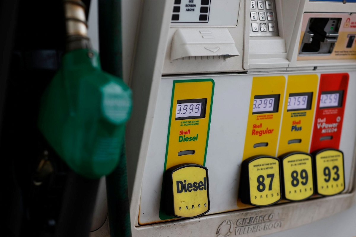 <i>Aaron M. Sprecher/AP via CNN Newsource</i><br/>A detailed view of gas prices at the pump at a Shell PLC station is seen here on April 17 in Houston