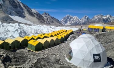 Tents of mountaineers are pictured at Everest base camp in the Mount Everest region of Solukhumbu district on April 18.